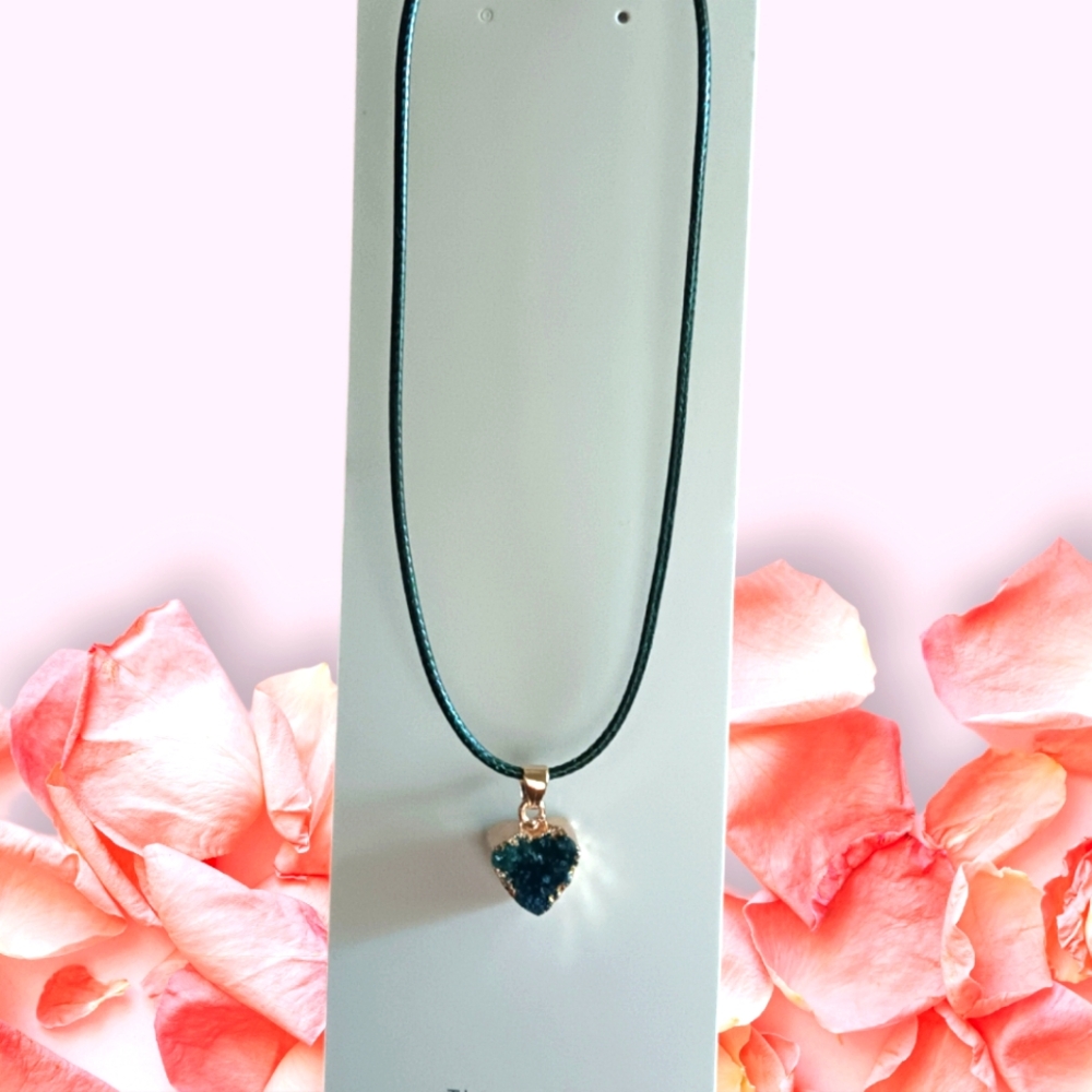 Green Druzy Heart Pendant Necklace